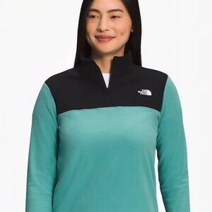 North Face black teal pullover quarter zip logo pullover